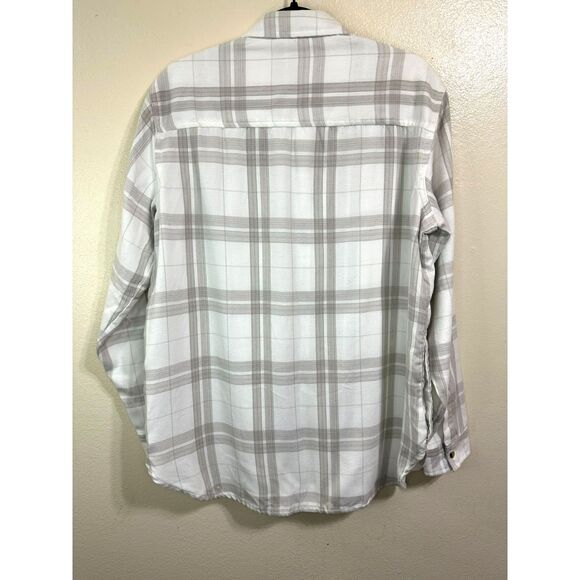 Jach's Girlfriend White on Gray Flannel Plaid Button Down Size XL Front Pockets - Picture 5 of 6